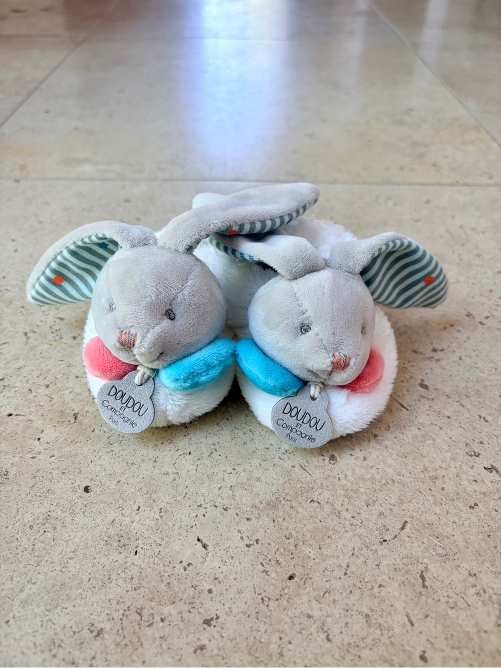 DOUDOU ET Compagnie - Grey Bunny Plush Baby Slippers